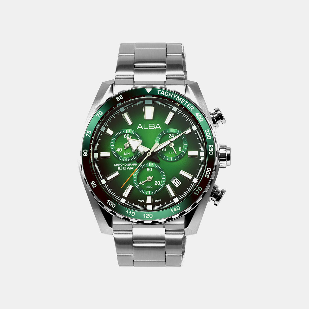 Men Quartz Green Dial Chronograph Stainless Steel Watch AX7007X1