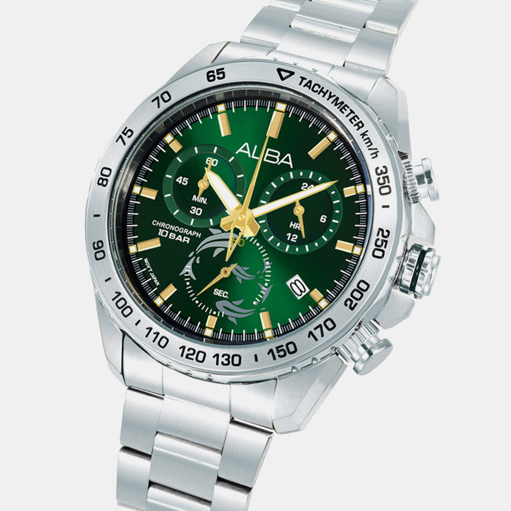 Men Quartz Green Dial Chronograph Stainless Steel Watch AX7013X1
