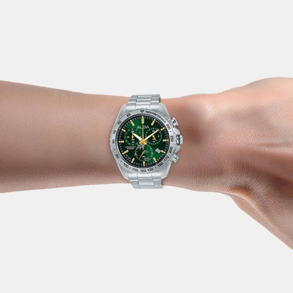 Men Quartz Green Dial Chronograph Stainless Steel Watch AX7013X1