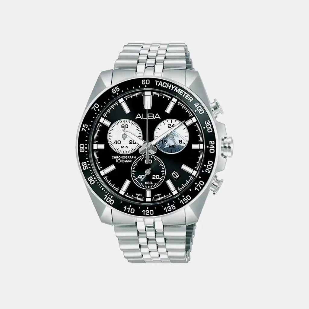 Panda Sport Men Quartz Black Dial Chronograph Stainless Steel Watch AX7025X1