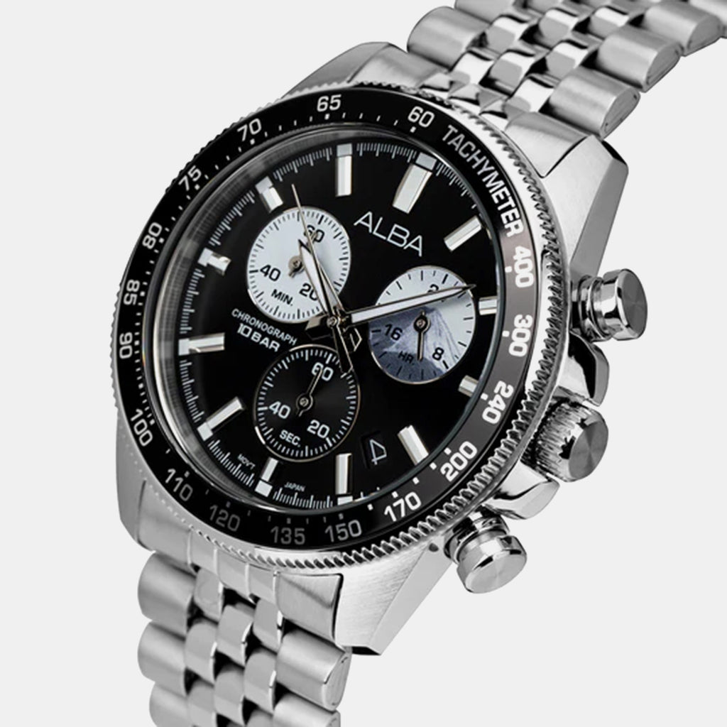 Panda Sport Men Quartz Black Dial Chronograph Stainless Steel Watch AX7025X1