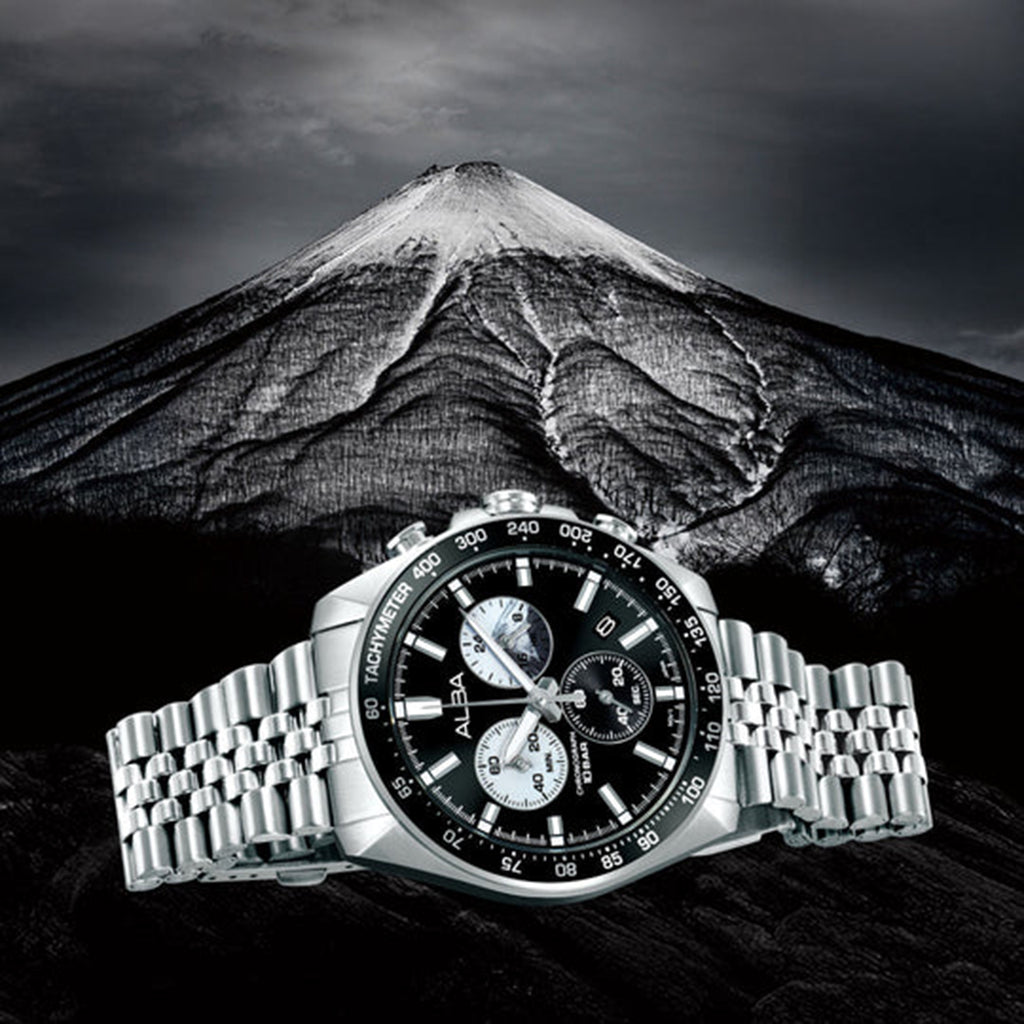 Panda Sport Men Quartz Black Dial Chronograph Stainless Steel Watch AX7025X1