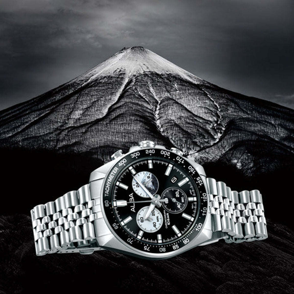 Panda Sport Men Quartz Black Dial Chronograph Stainless Steel Watch AX7025X1