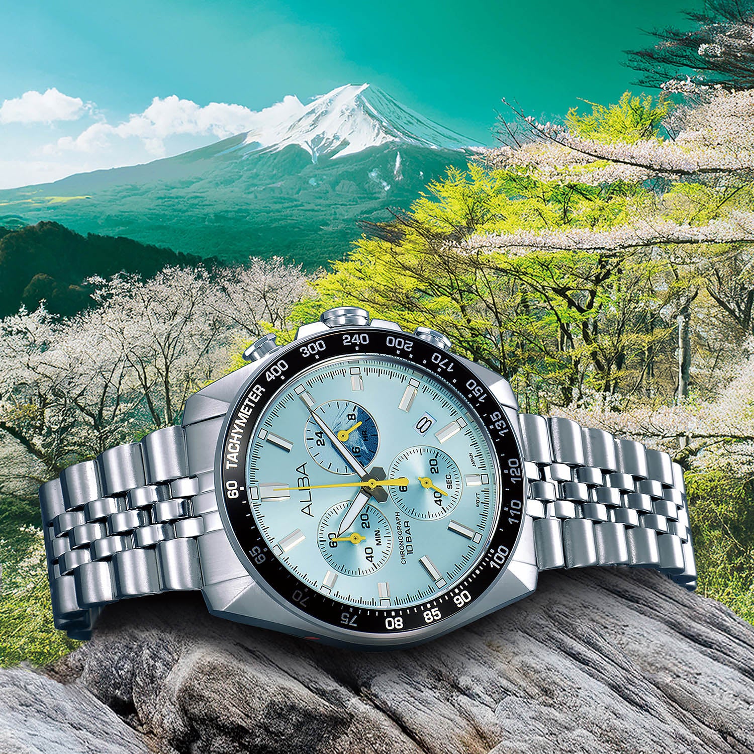 Men Quartz Blue Dial Chronograph Steel Watch AX7031X1