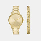 Men Quartz Gold Dial Analog Stainless Steel Watch AX7144SET