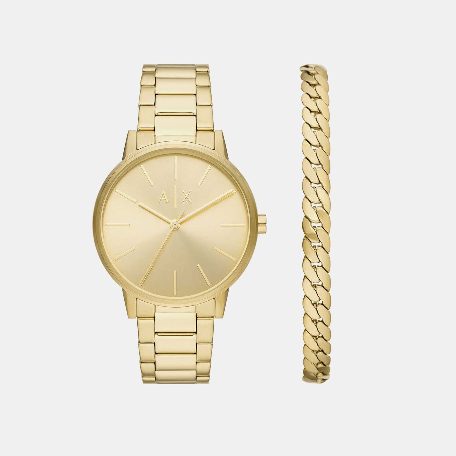 Men Quartz Gold Dial Analog Stainless Steel Watch AX7144SET