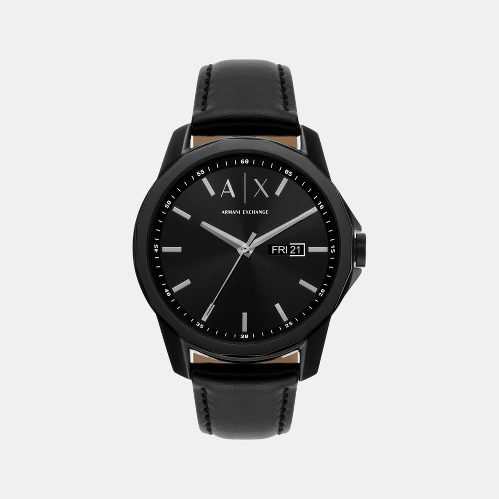 Banks Men Quartz Black Dial Analog Leather Watch AX7147SET