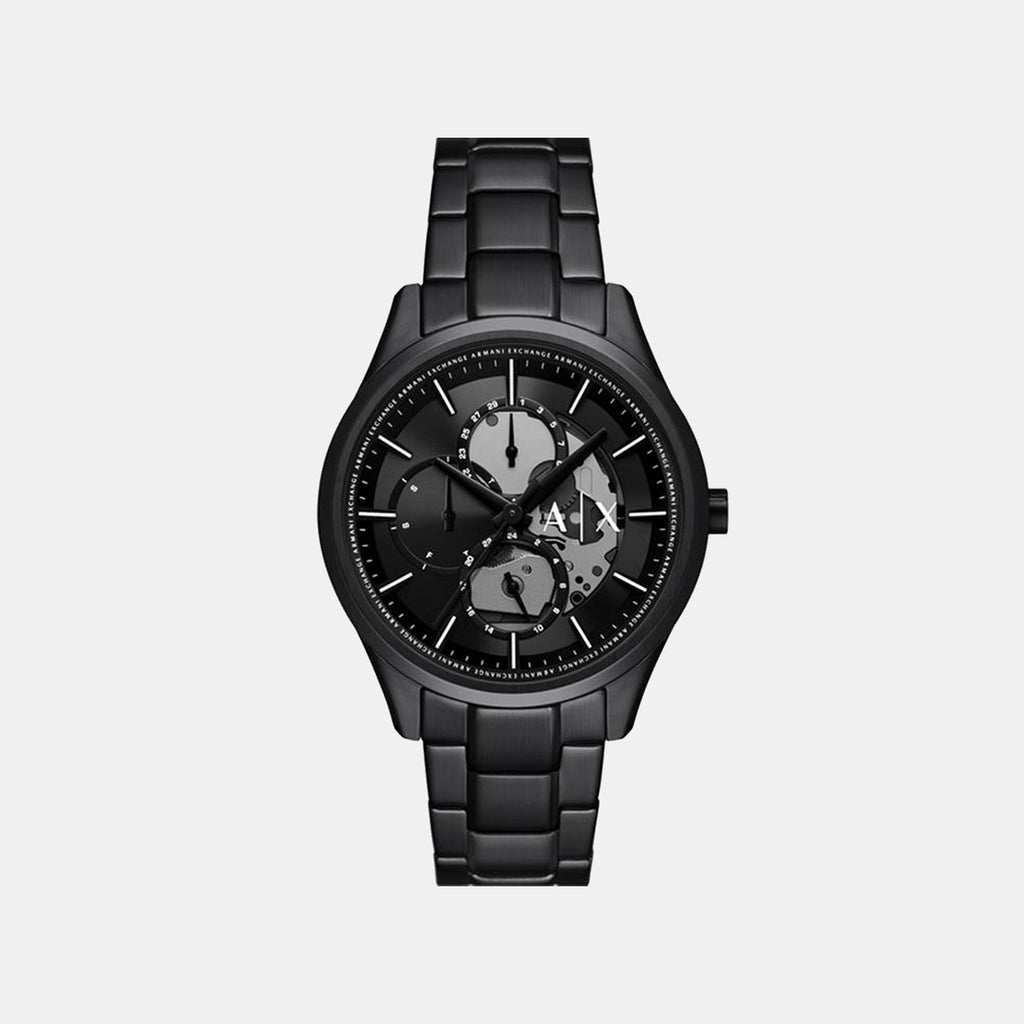 Men Quartz Black Dial Multi-Function Stainless Steel Watch AX7160SET