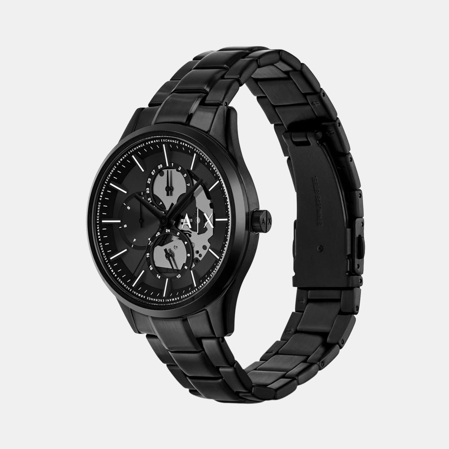 Na Men Quartz Black Dial Multi-Function Stainless Steel Watch AX7160SET