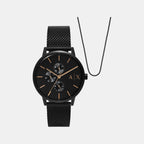 Men Quartz Black Dial Chronograph Stainless Steel Watch AX7162SET