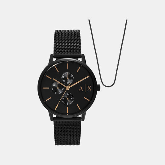 Men Quartz Black Dial Chronograph Stainless Steel Watch AX7162SET