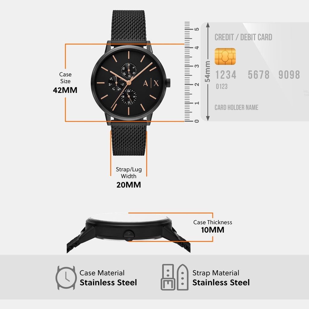 Men Quartz Black Dial Chronograph Stainless Steel Watch AX7162SET