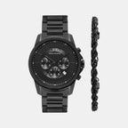 Men Quartz Black Dial Chronograph Stainless Steel Watch AX7163SET