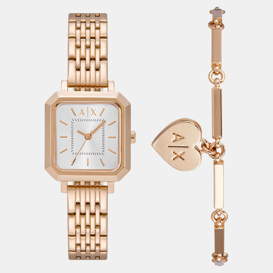 Women Quartz Silver Dial Analog Stainless Steel Watch AX7164SET