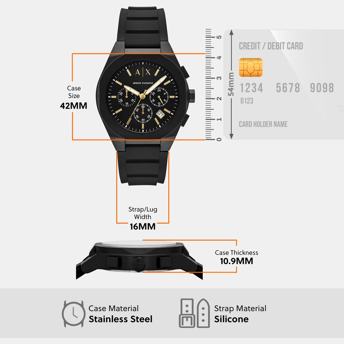 Sync Men Quartz Black Dial Chronograph Silicone Watch AX7165SET