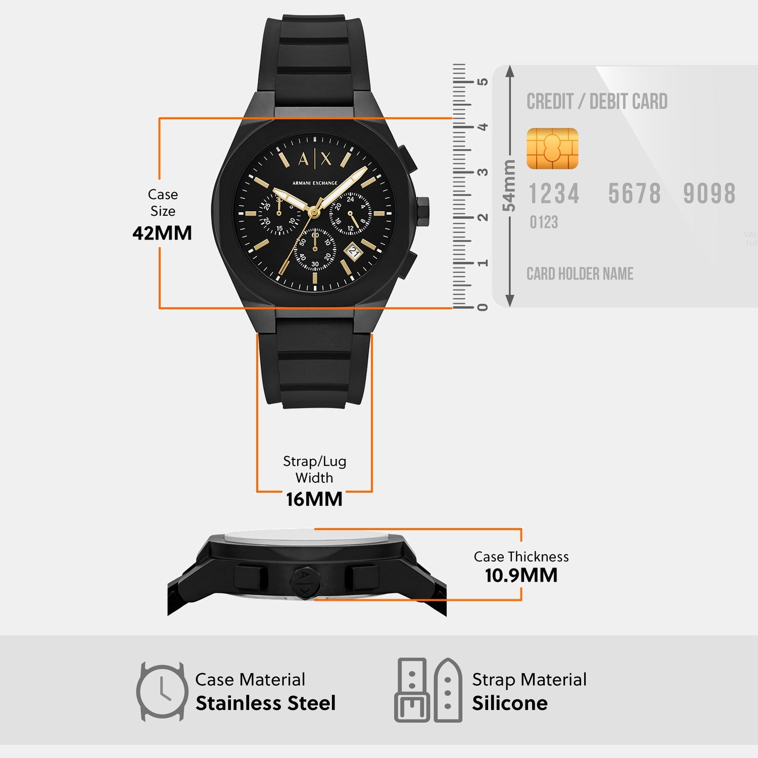 Men Quartz Black Dial Chronograph Silicone Watch AX7165SET