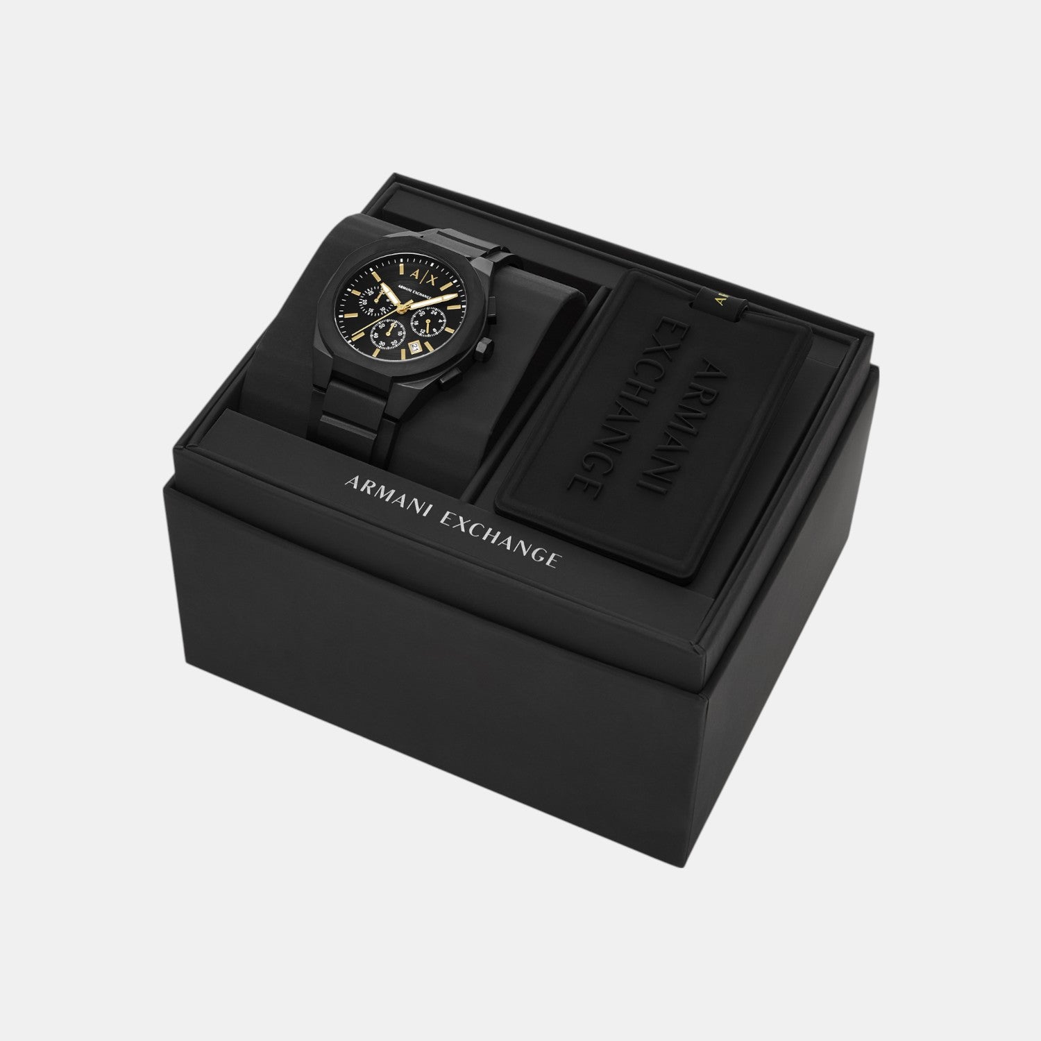 Men Quartz Black Dial Chronograph Silicone Watch AX7165SET