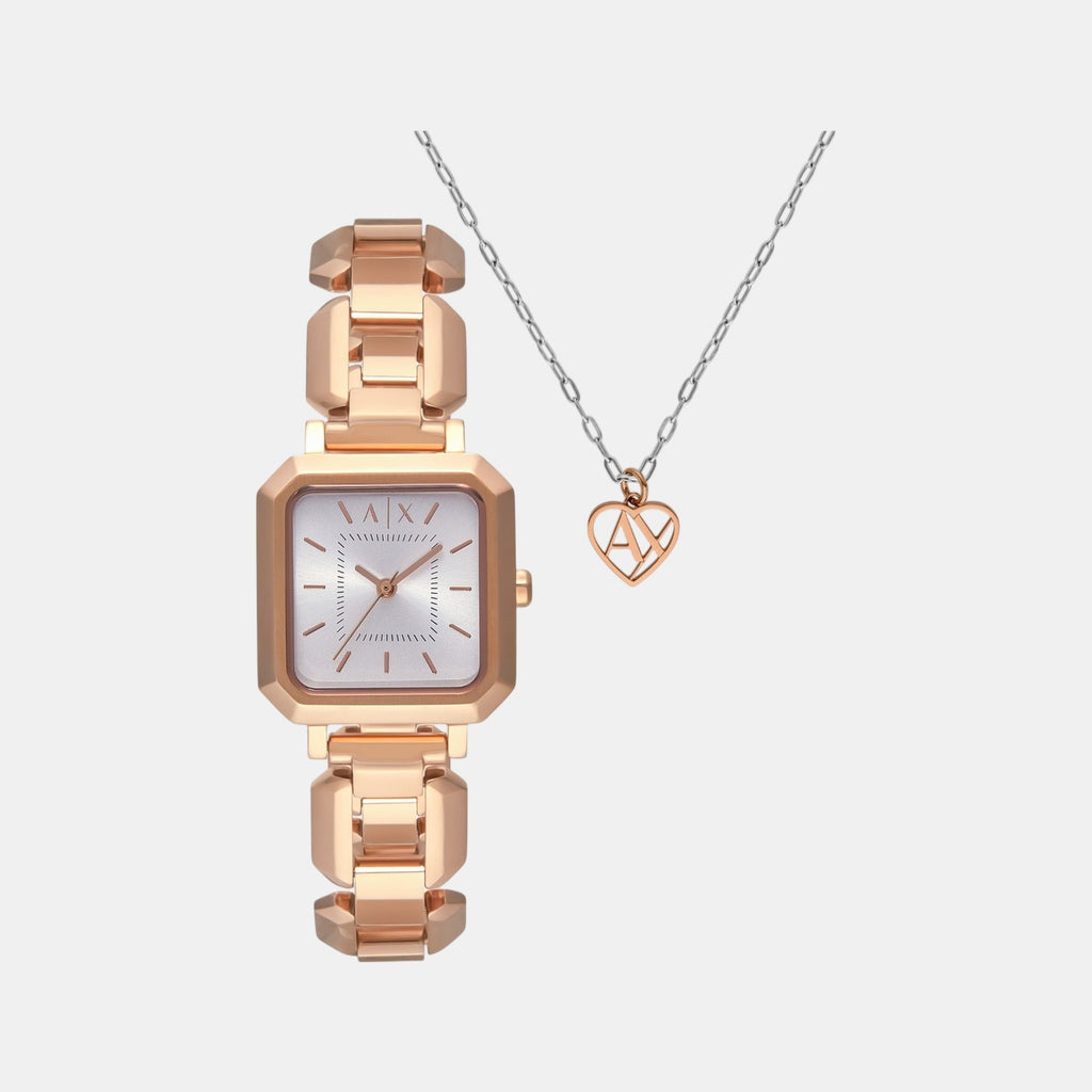 Women Quartz Silver Dial Analog Stainless Steel Watch AX7167SET