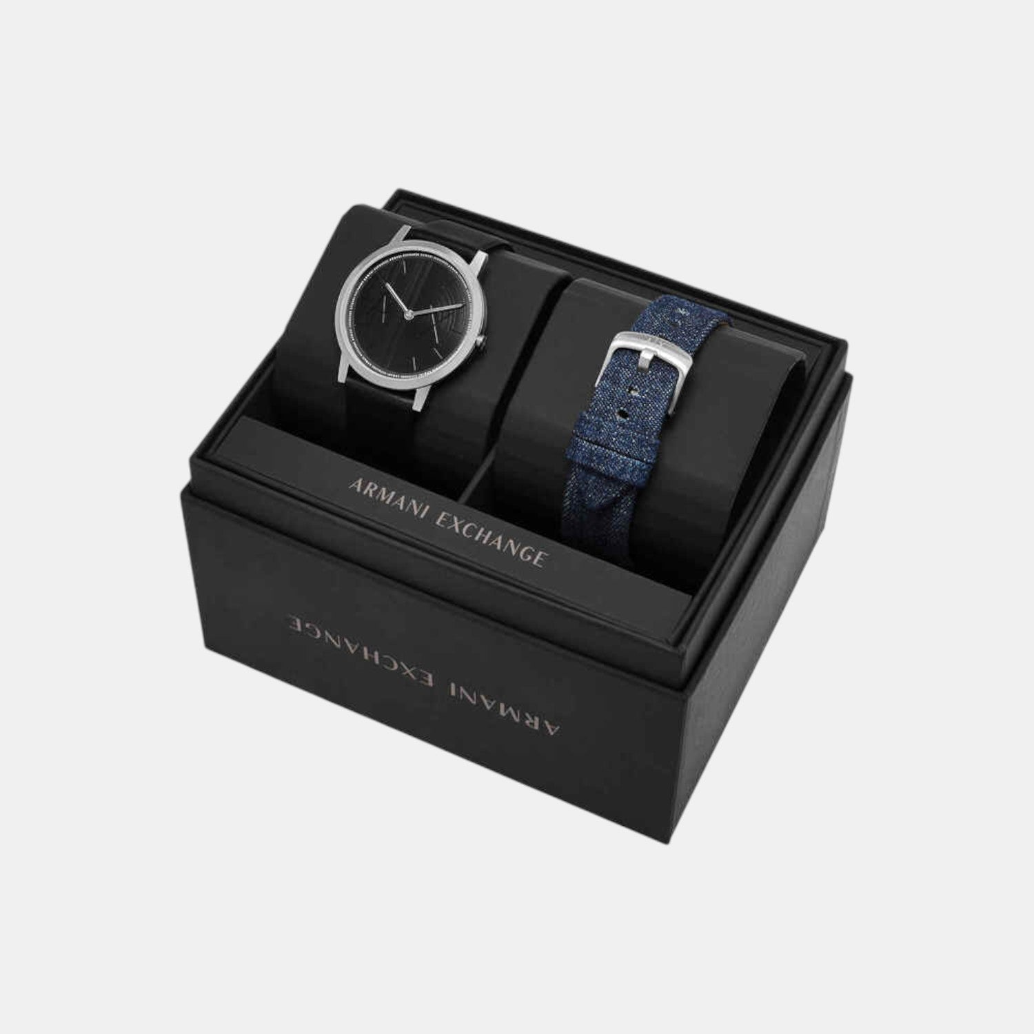 Men Quartz Black Dial Analog Leather Watch AX7168SET