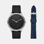 Men Quartz Black Dial Analog Leather Watch AX7168SET