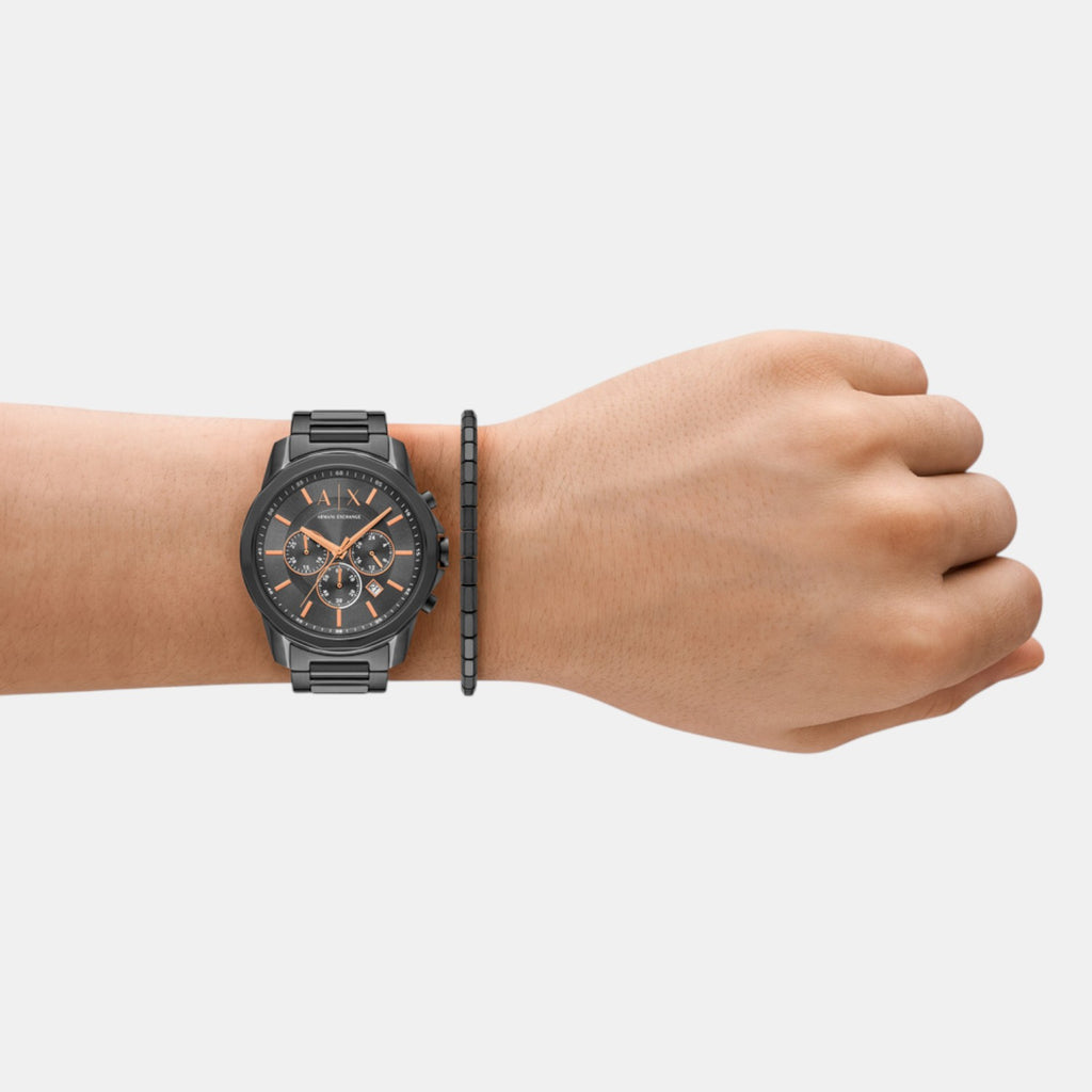 Men Quartz Gray Dial Chronograph Stainless Steel Watch AX7170SET