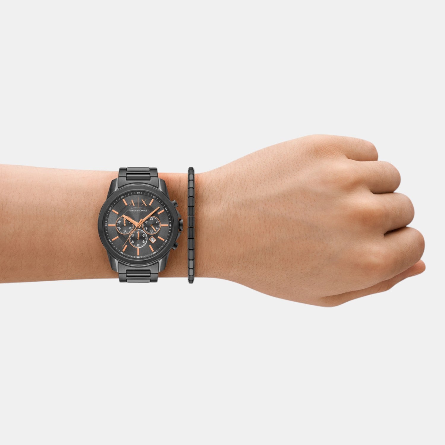 Men Quartz Gray Dial Chronograph Stainless Steel Watch AX7170SET