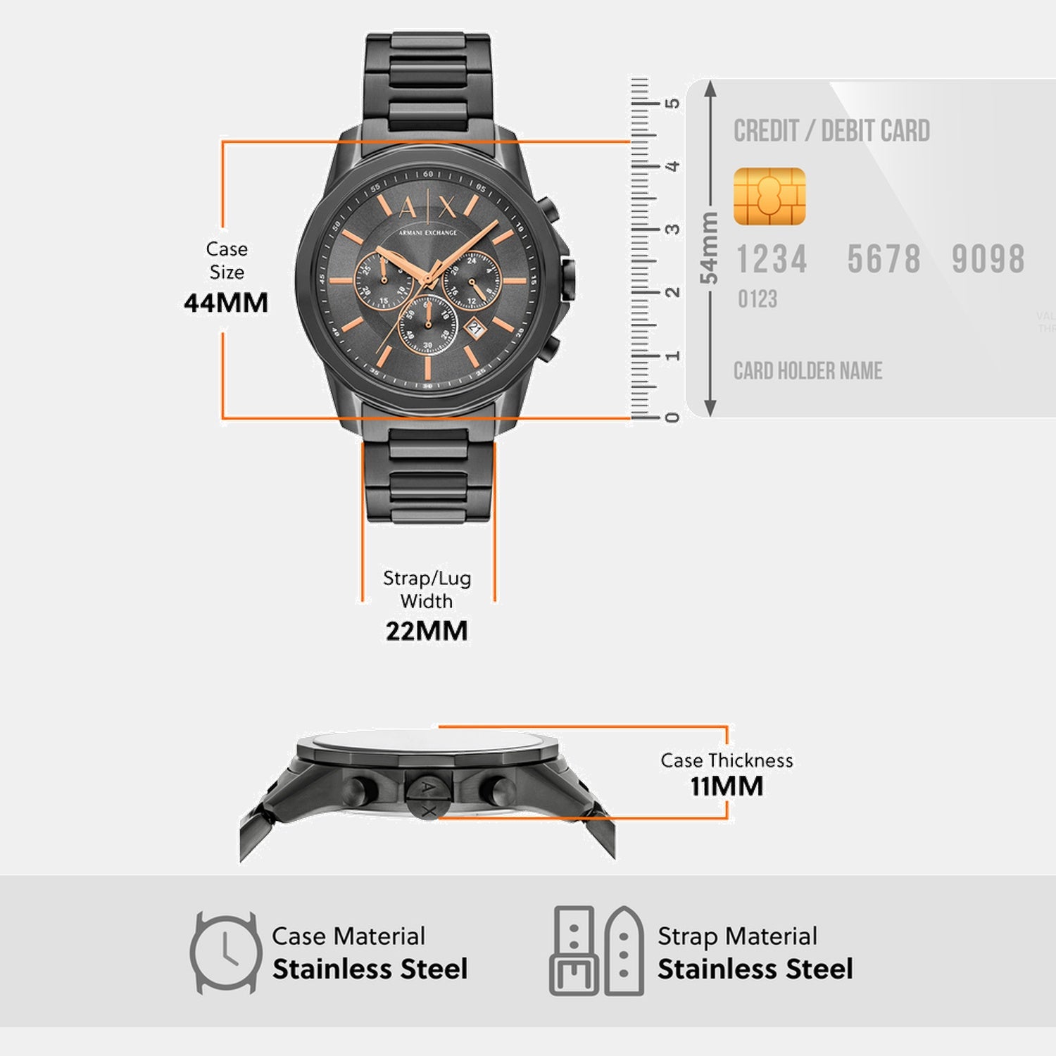 Men Quartz Gray Dial Chronograph Stainless Steel Watch AX7170SET