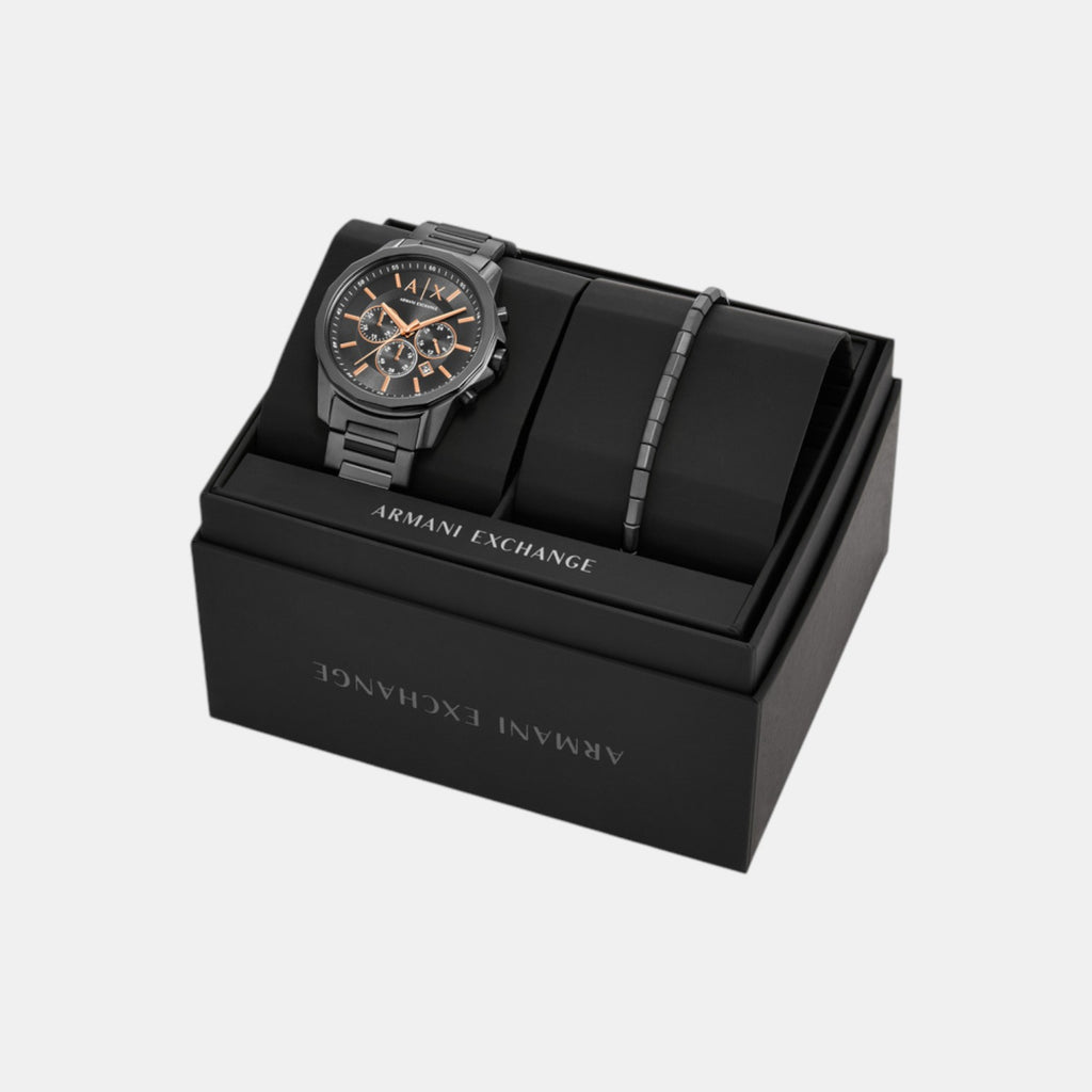 Men Quartz Gray Dial Chronograph Stainless Steel Watch AX7170SET