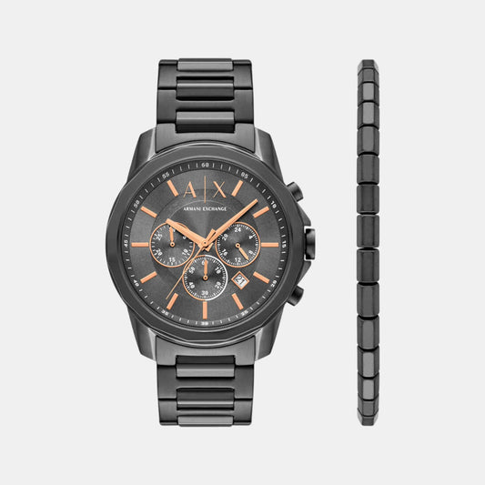 Men Quartz Gray Dial Chronograph Stainless Steel Watch AX7170SET