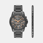 Men Quartz Gray Dial Chronograph Stainless Steel Watch AX7170SET