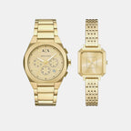 Sync Men Quartz Gold Dial Analog Stainless Steel Watch AX7171SET