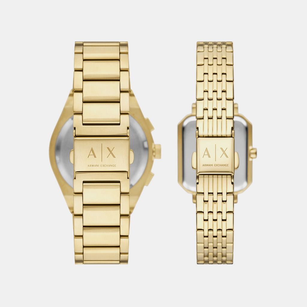 Sync Couple Quartz Gold Dial Analog Stainless Steel Watch AX7171SET