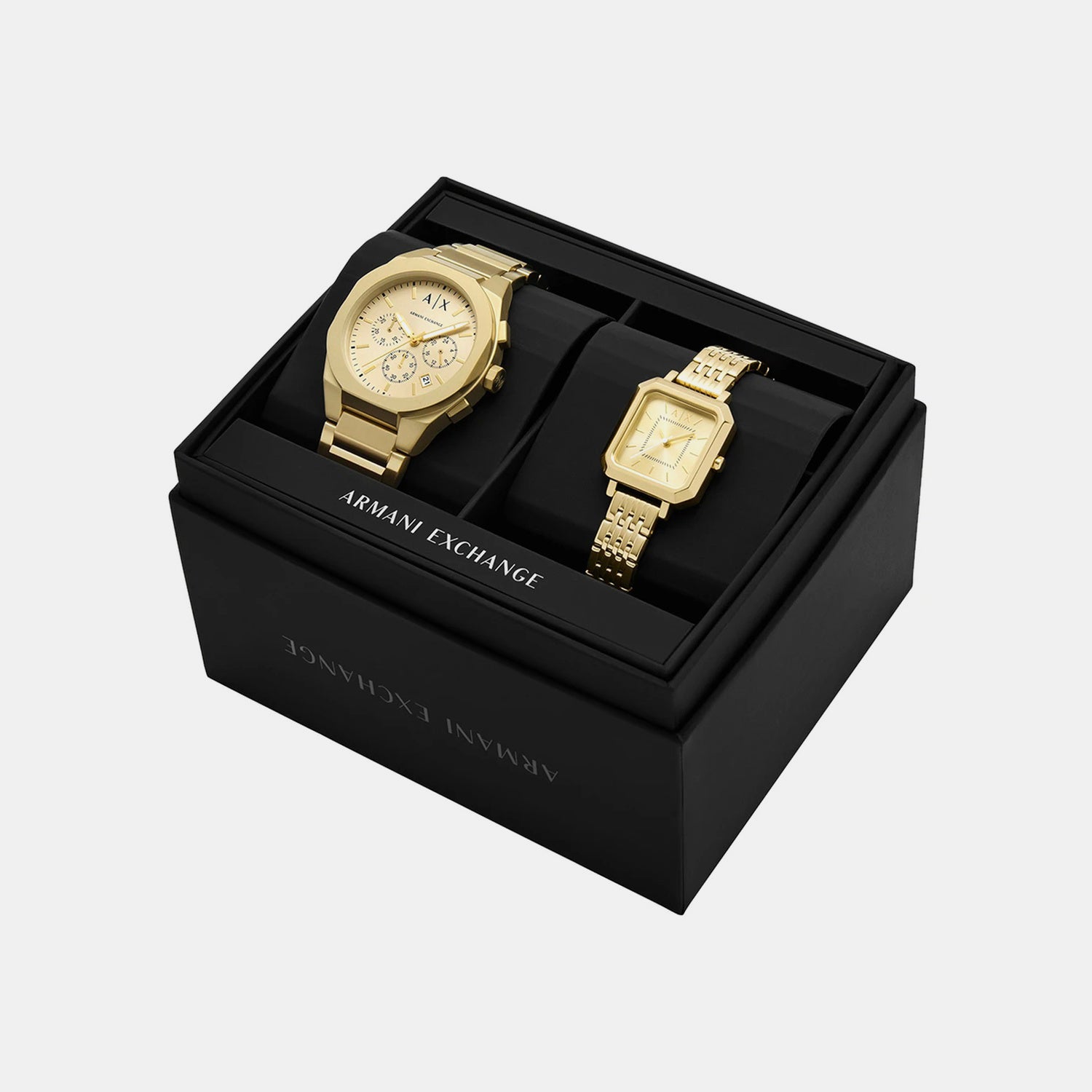 Sync Men Quartz Gold Dial Analog Stainless Steel Watch AX7171SET