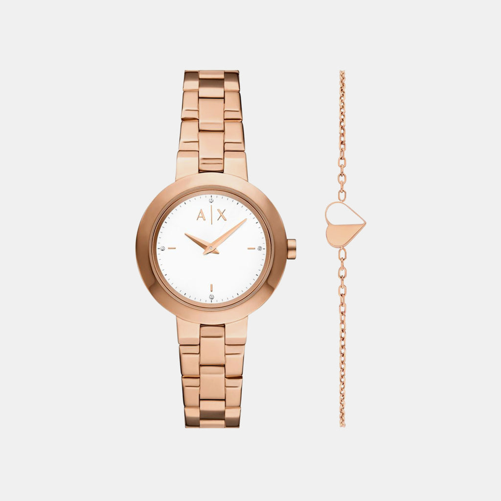 Women Quartz White Dial Analog Stainless Steel Watch AX7175SET