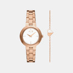 Women Quartz White Dial Analog Stainless Steel Watch AX7175SET