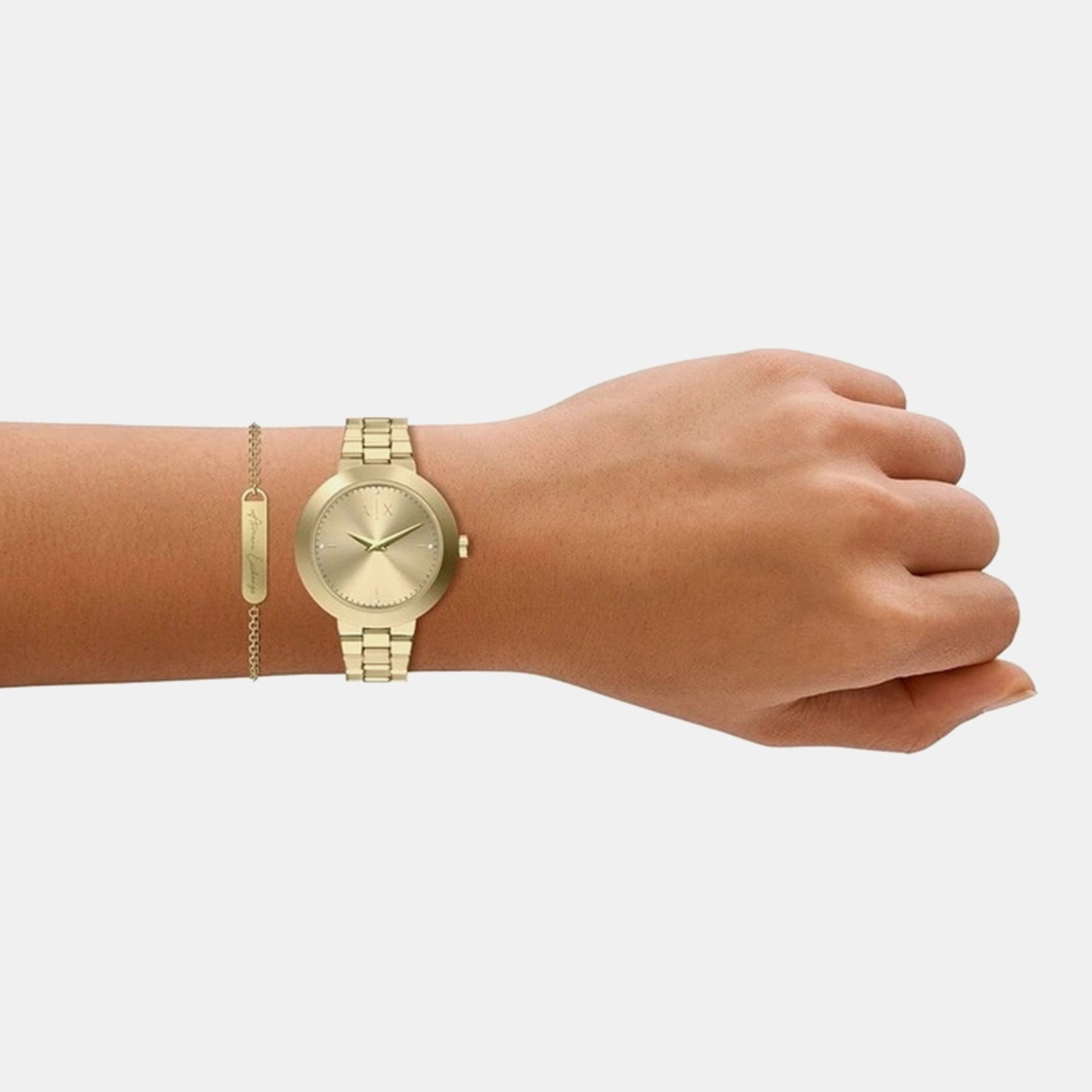 Women Quartz Gold Dial Analog Stainless Steel Watch AX7177SET