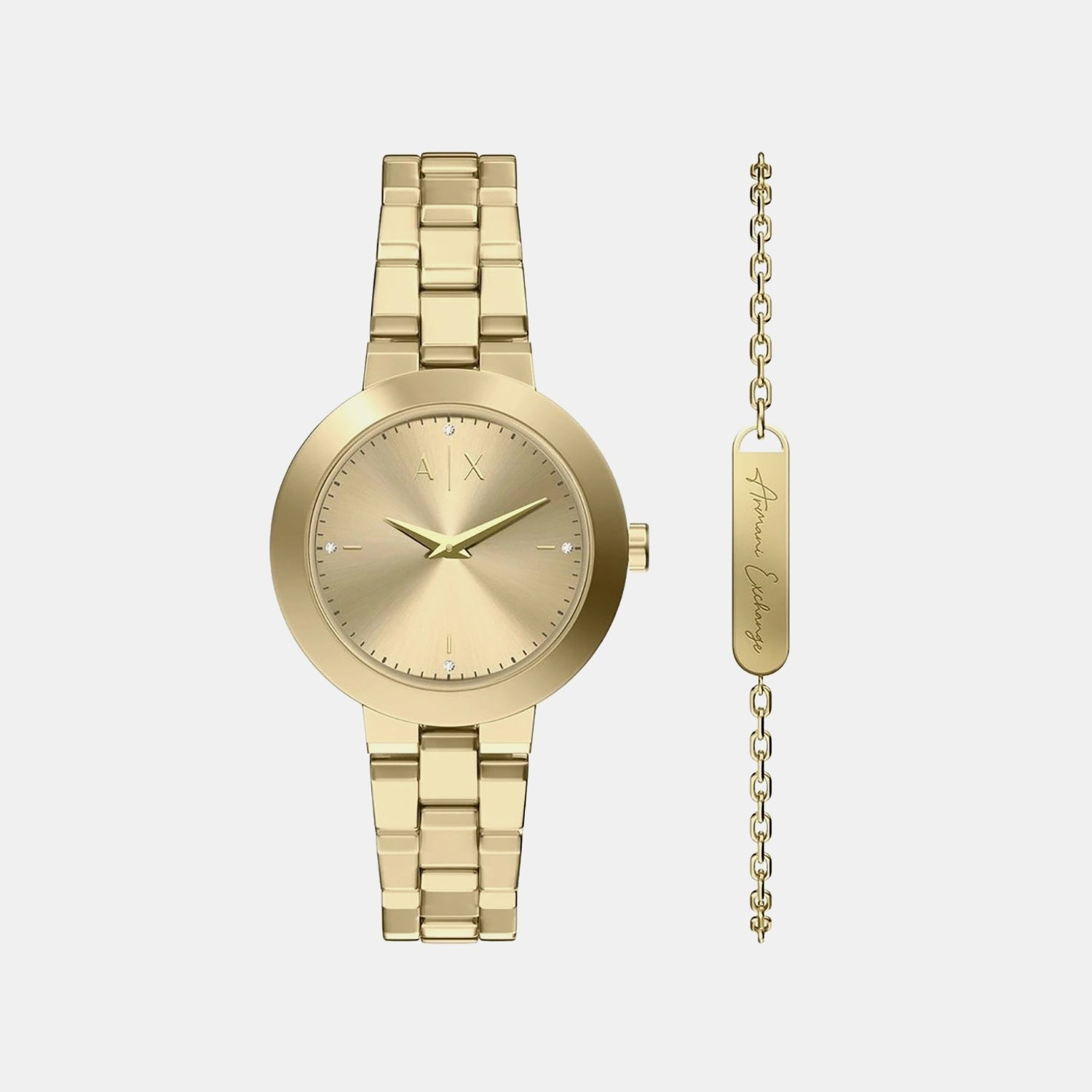 Women Quartz Gold Dial Analog Stainless Steel Watch AX7177SET