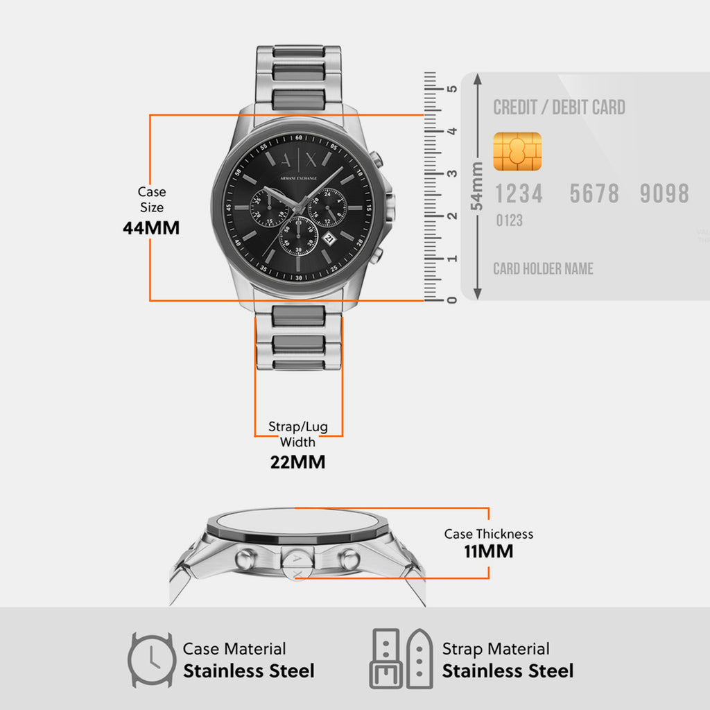 Men Quartz Black Dial Chronograph Stainless Steel Watch AX7181SET