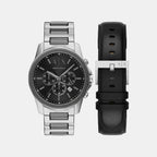 Men Quartz Black Dial Chronograph Stainless Steel Watch AX7181SET