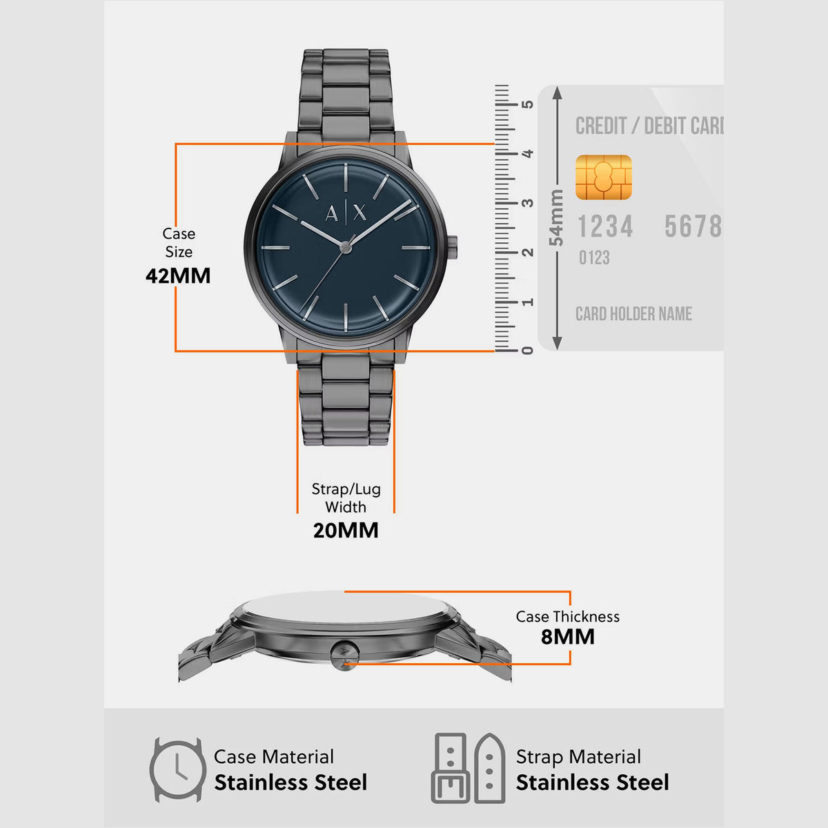 Men Quartz Blue Dial Analog Stainless Steel Watch AX7183SET