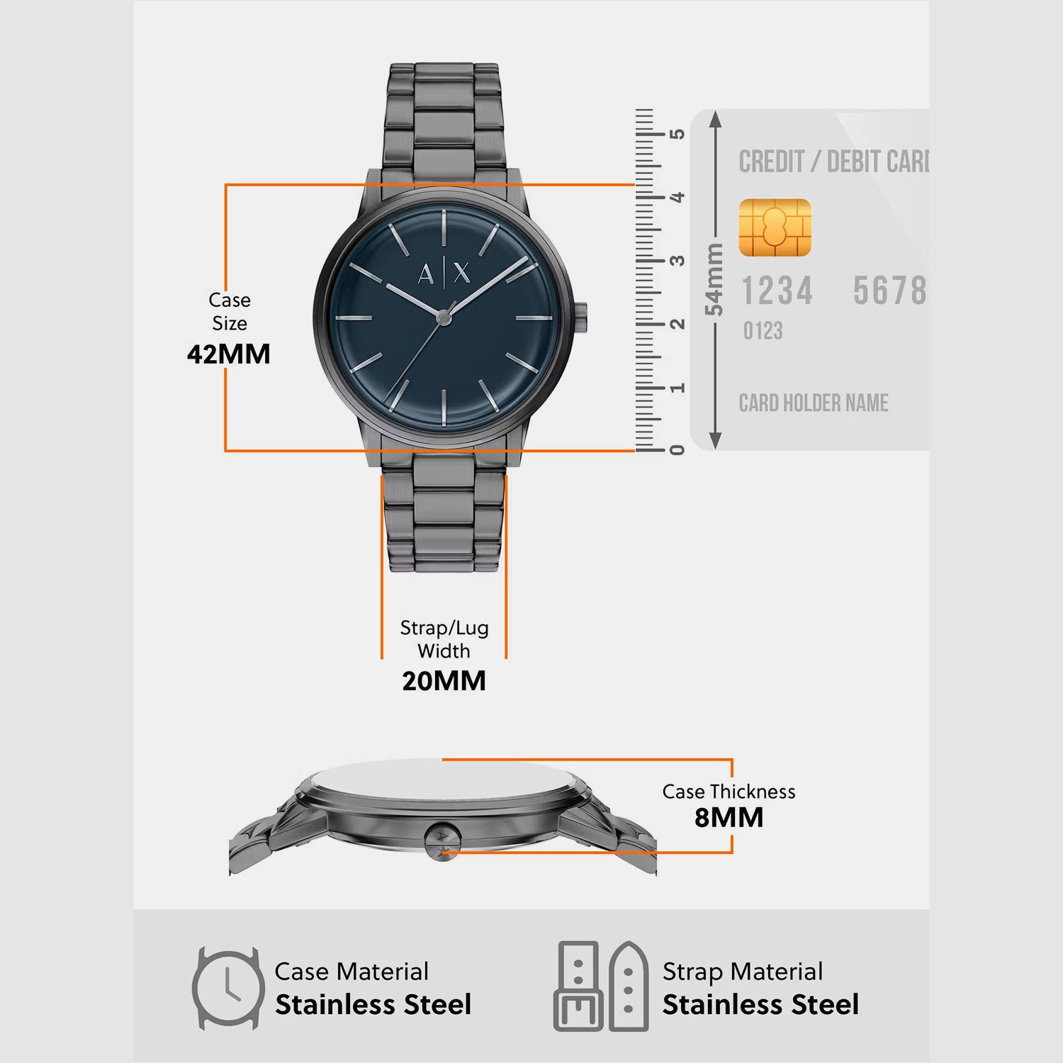 Men Quartz Blue Dial Analog Stainless Steel Watch AX7183SET