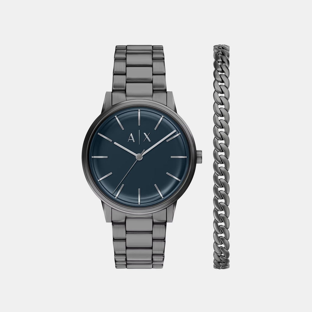 Men Quartz Blue Dial Analog Stainless Steel Watch AX7183SET