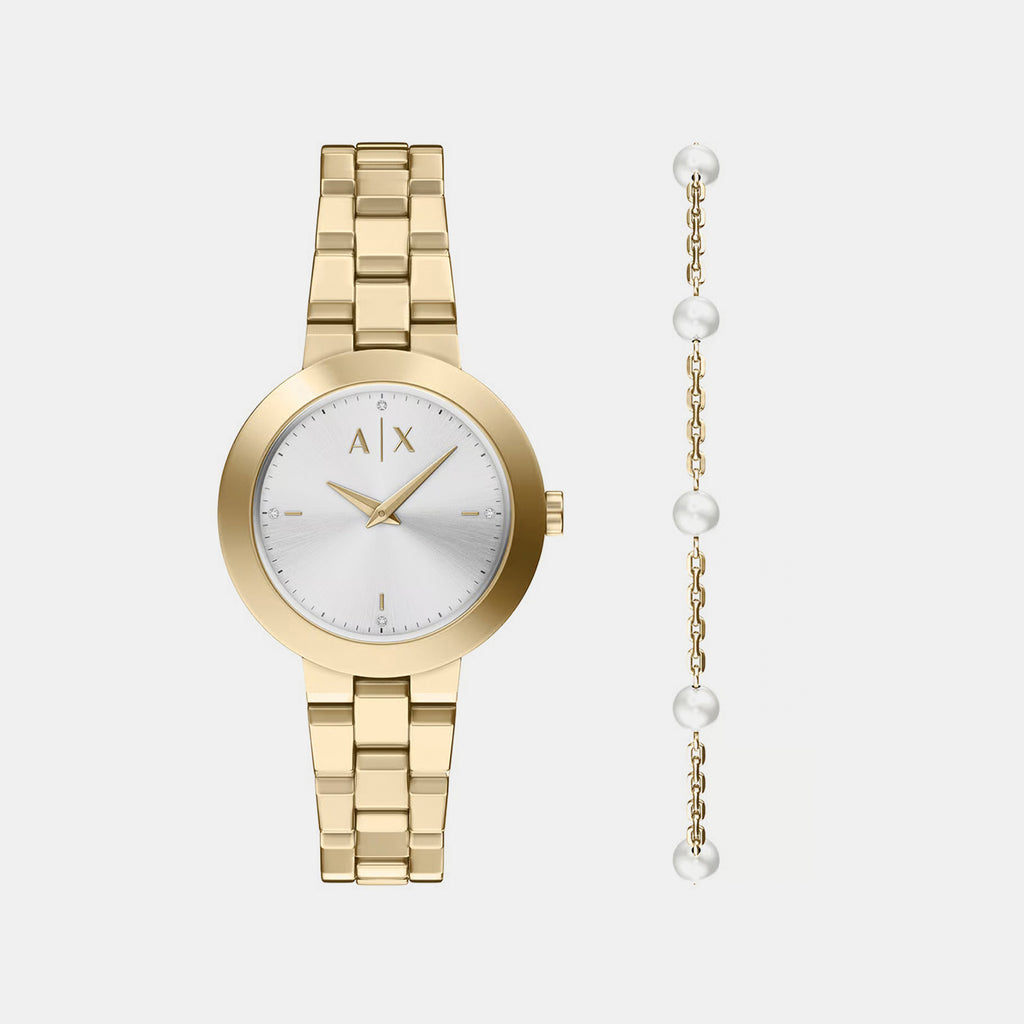 Women Quartz Silver Dial Analog Stainless Steel Watch AX7185SET