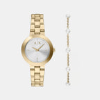 Women Quartz Silver Dial Analog Stainless Steel Watch AX7185SET