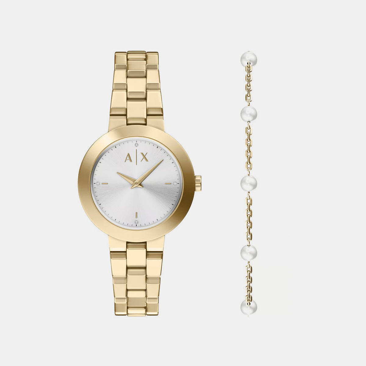 Women Quartz Silver Dial Analog Stainless Steel Watch AX7185SET