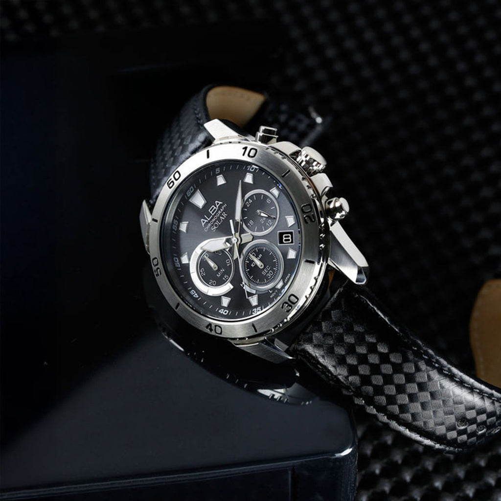 Active Men Quartz Black Dial Chronograph Leather Watch AZ5019X1