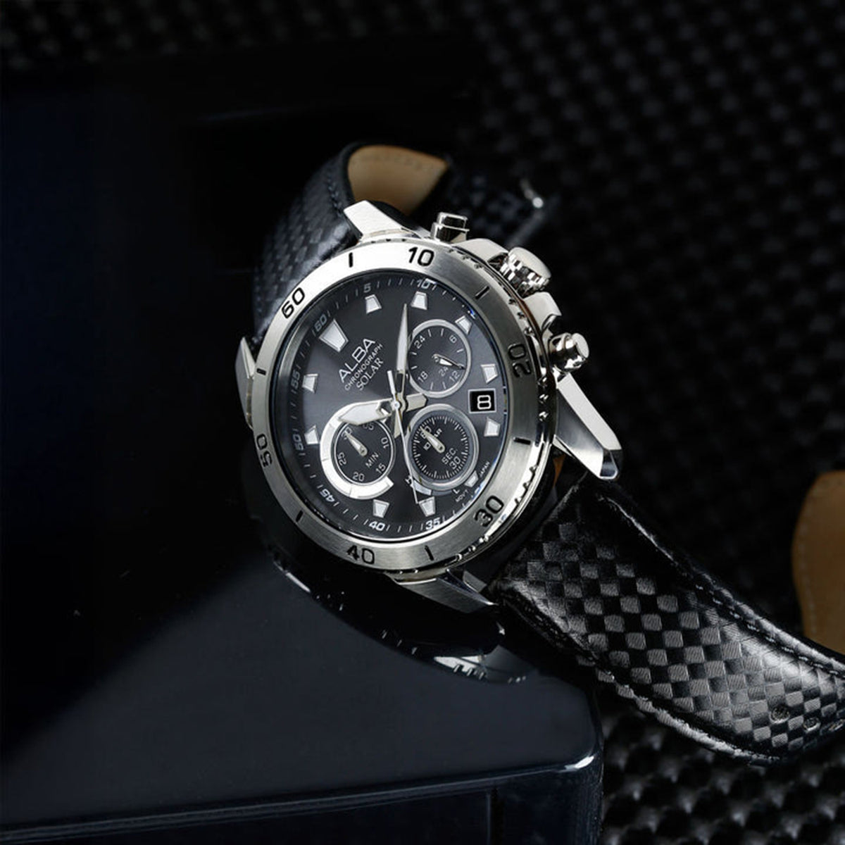 Active Men Solar Black Dial Chronograph Leather Watch AZ5019X1