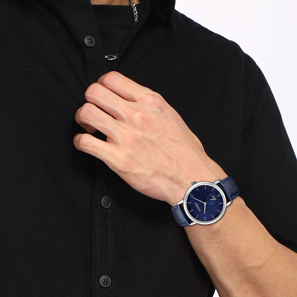 Men Quartz Blue Dial Analog Leather Watch BE9170-05L