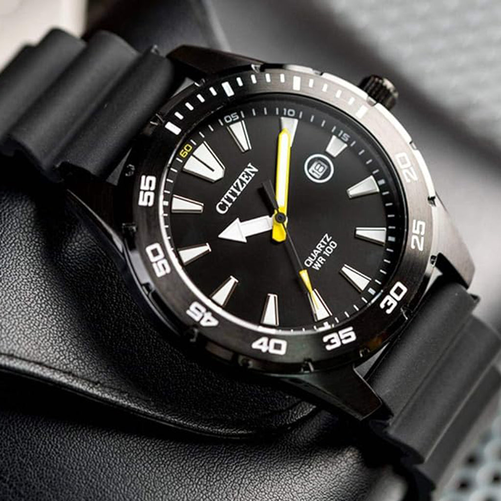 Men Quartz Black Dial Analog Stainless Steel Watch BI1045-13E