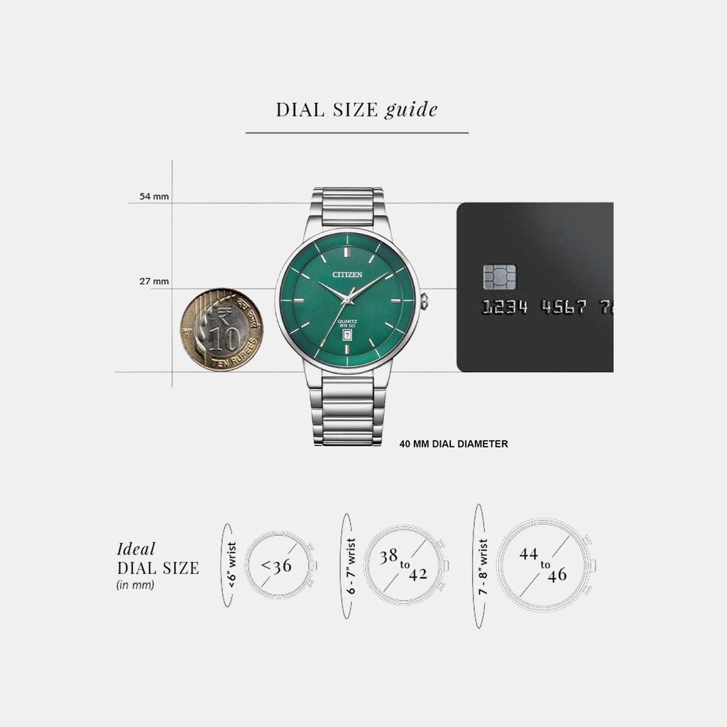 Hyperion Men Quartz Green Dial Analog Stainless Steel Watch BI5120-51X